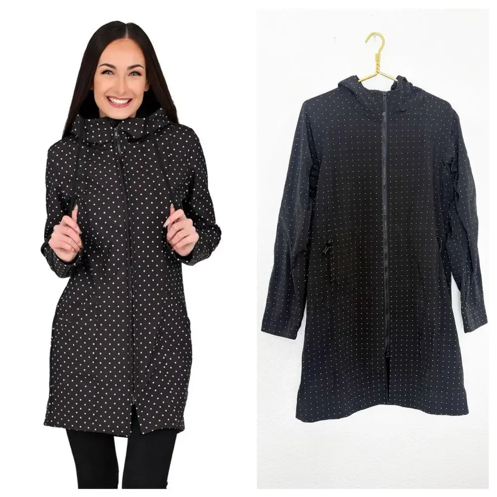 Lululemon Apres Yoga Jacket Black White Polka Dots Mid Length Hoodie